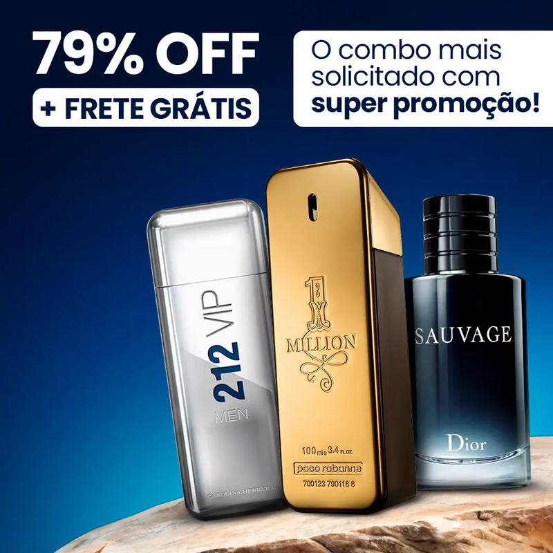 Combo 3 Perfumes Masculinos - 1 Million | 212 | Sauvage (100ml) - Oferta Exclusiva